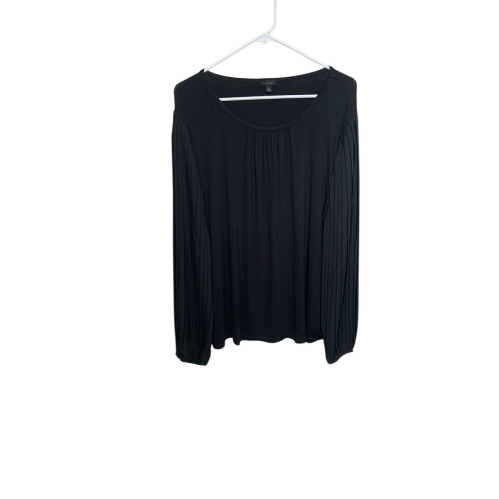 Talbots Women Casual Pleated Long Sleeve Black Round Neck Top XL Rayon Spandex - Picture 2 of 8
